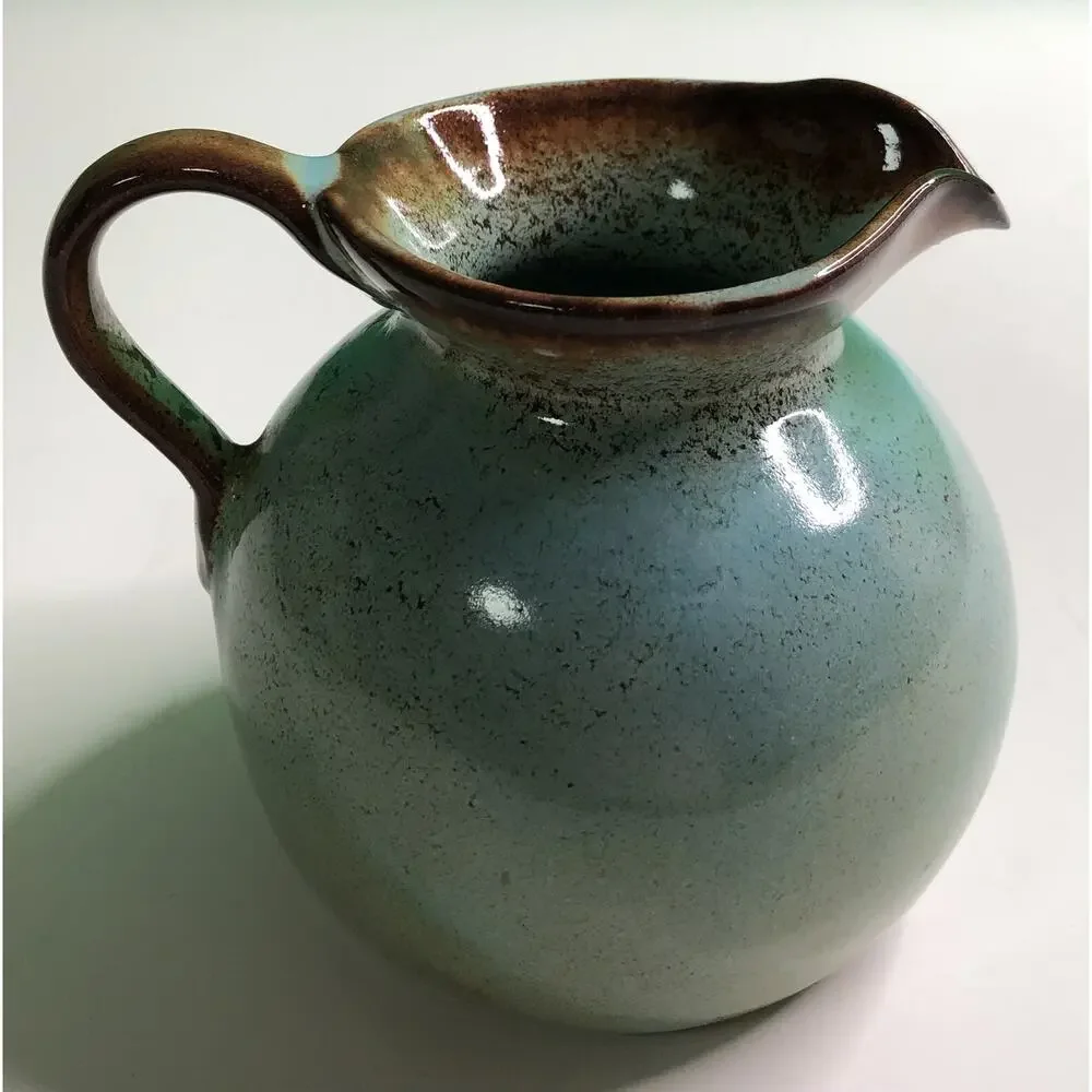 MCM Mid Century Modern NICODEMUS Pottery Creamer Pitcher Turquoise Brown Glaze